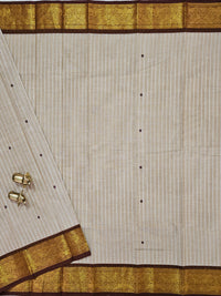 Kanchi Cotton Saree - Biscuit Colour wiyh Brown