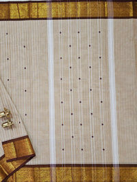 Kanchi Cotton Saree - Biscuit Colour wiyh Brown