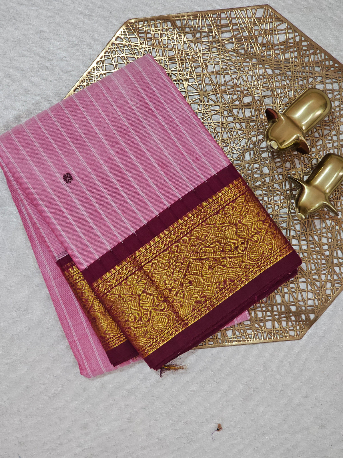 Kanchi Cotton Saree - Pink with Maroon