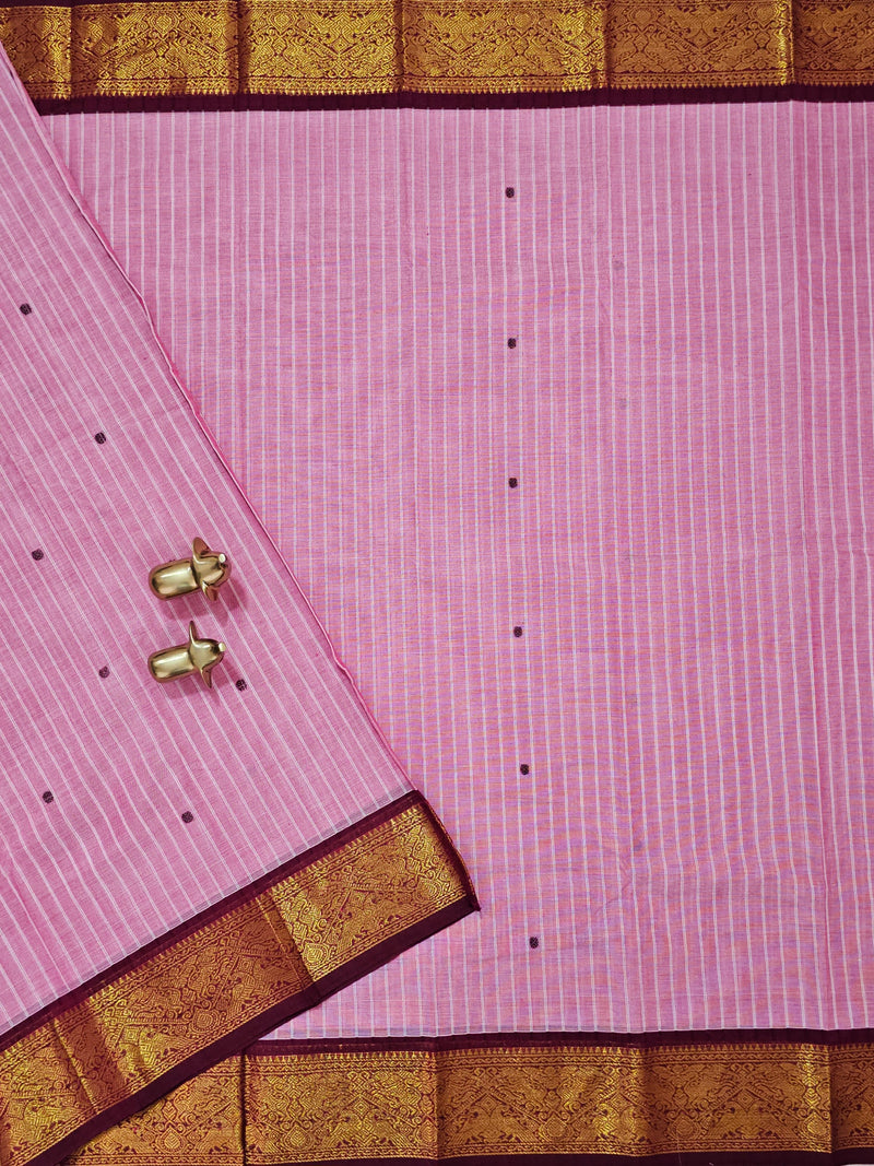 Kanchi Cotton Saree - Pink with Maroon