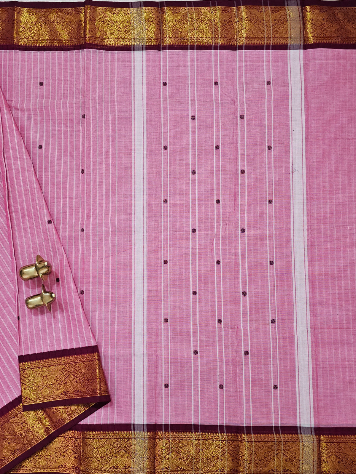 Kanchi Cotton Saree - Pink with Maroon