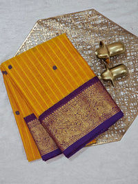 Kanchi Cotton Saree - Mustard Orange with Violet