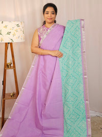 Handwoven Mangalagiri Pattu Saree with Digital Prints  - Pink with Sea Green