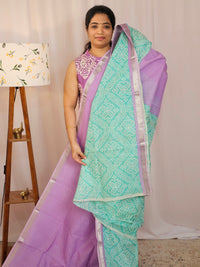 Handwoven Mangalagiri Pattu Saree with Digital Prints  - Pink with Sea Green