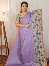 Casual Semi Tussar Checks Saree - Lavender with Orange