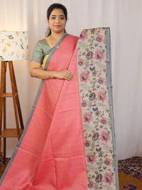 Casual Semi Tussar Checks Saree - Peach