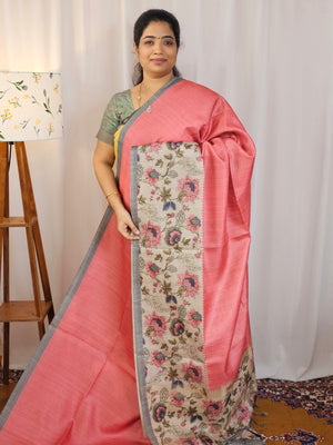 Casual Semi Tussar Checks Saree - Peach