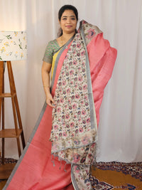 Casual Semi Tussar Checks Saree - Peach