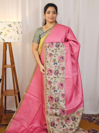 Casual Semi Tussar Checks Saree - Pink