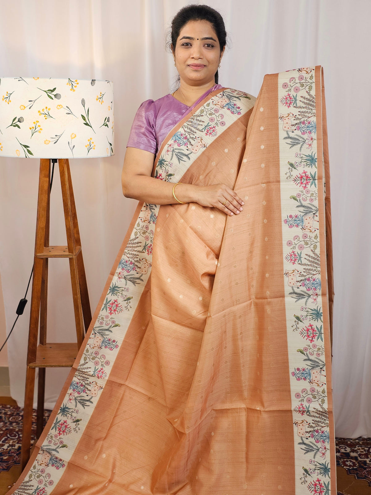 Unique Semi Tussar with Zari Weaving Butti - Brown