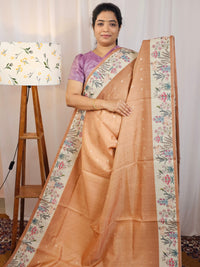 Unique Semi Tussar with Zari Weaving Butti - Brown