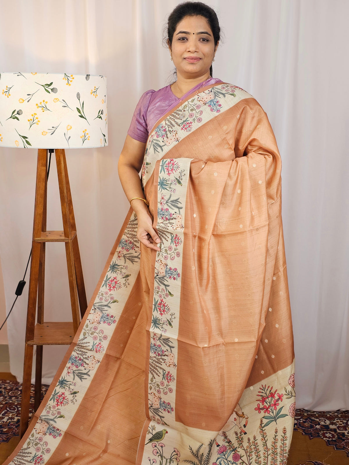 Unique Semi Tussar with Zari Weaving Butti - Brown