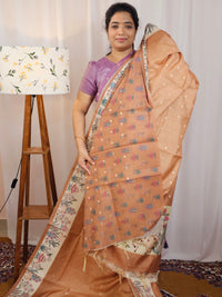 Unique Semi Tussar with Zari Weaving Butti - Brown