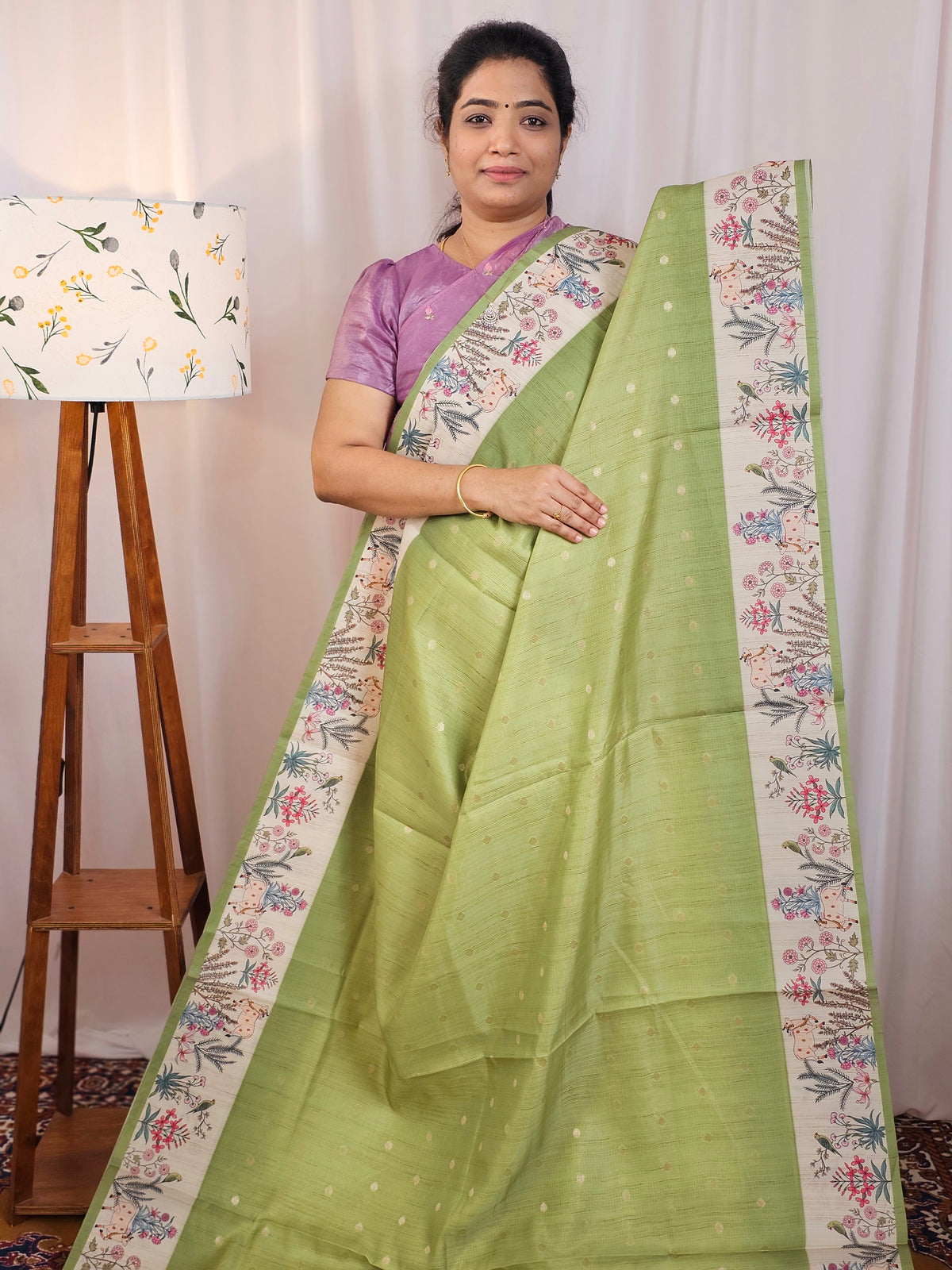 Unique Semi Tussar with Zari Weaving Butti - Green