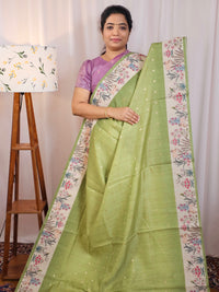 Unique Semi Tussar with Zari Weaving Butti - Green