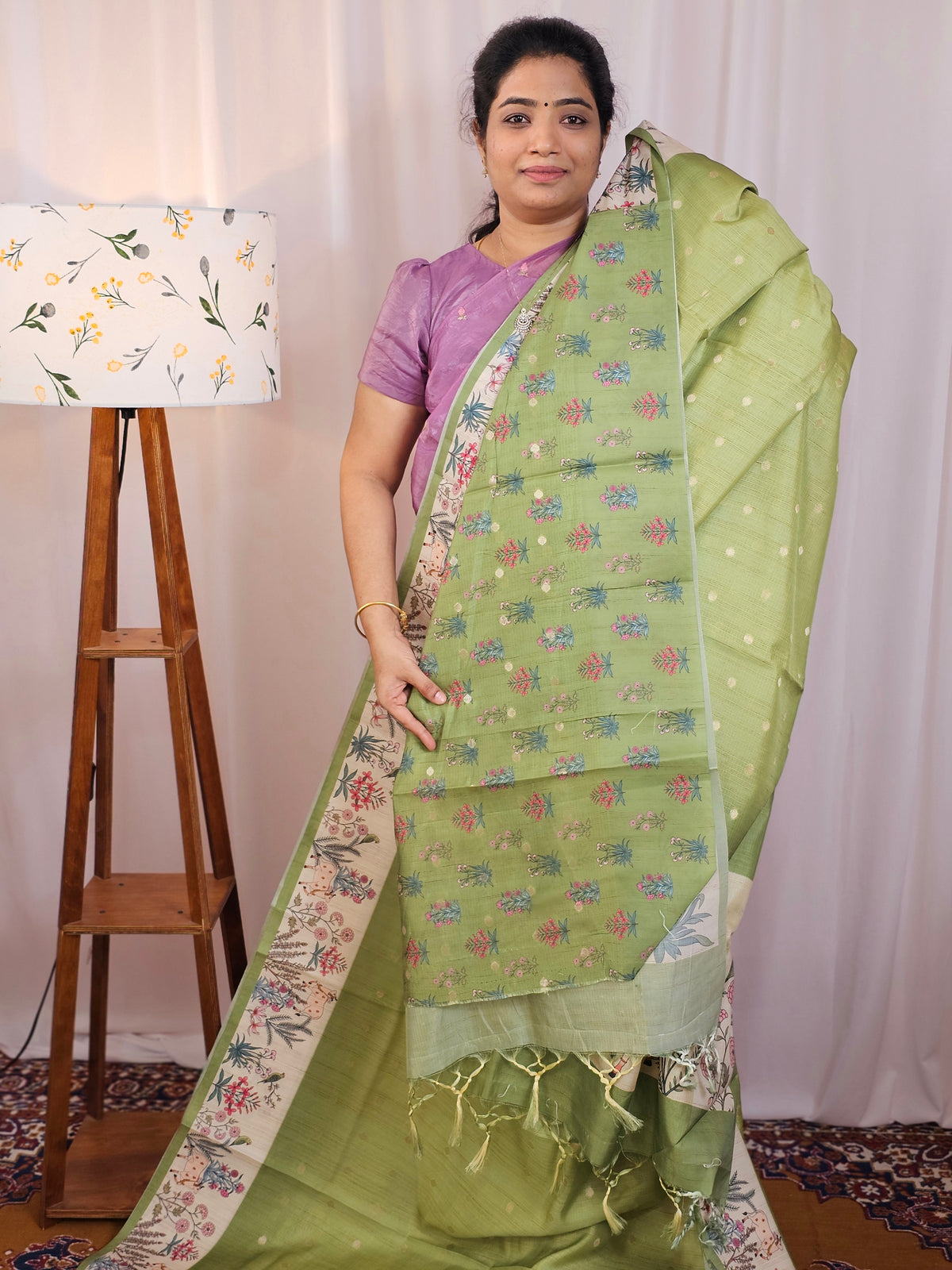 Unique Semi Tussar with Zari Weaving Butti - Green