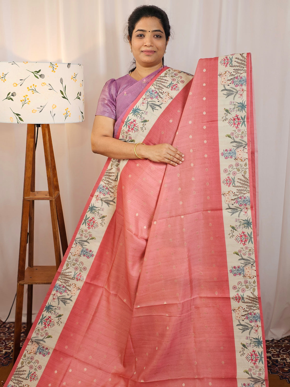 Unique Semi Tussar with Zari Weaving Butti - Peach