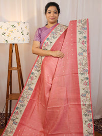 Unique Semi Tussar with Zari Weaving Butti - Peach