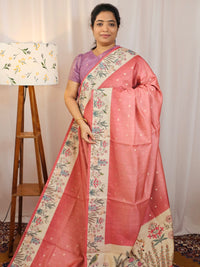 Unique Semi Tussar with Zari Weaving Butti - Peach