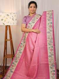 Unique Semi Tussar with Zari Weaving Butti - Pink