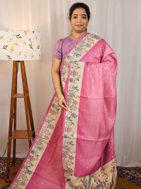 Unique Semi Tussar with Zari Weaving Butti - Pink