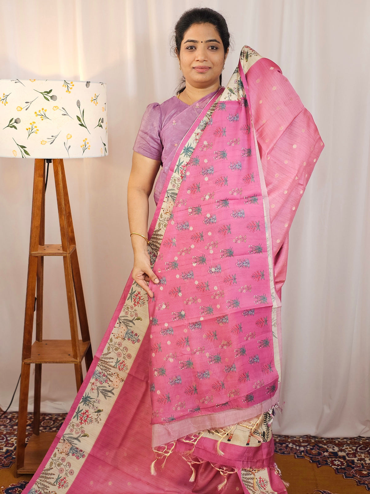 Unique Semi Tussar with Zari Weaving Butti - Pink