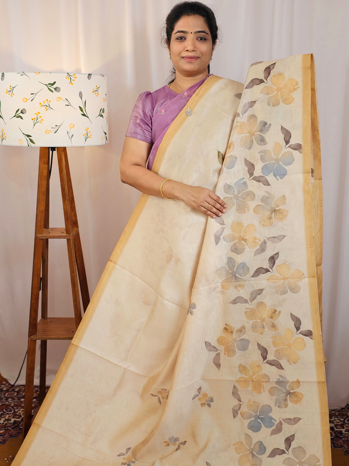 Soft Semi Tussar with Digital Prints  - Mustard Yellow
