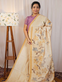 Soft Semi Tussar with Digital Prints  - Mustard Yellow