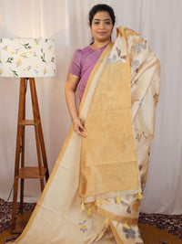 Soft Semi Tussar with Digital Prints  - Mustard Yellow