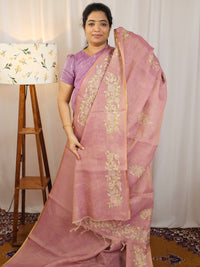 Linen Tissue with Aari Work - Pink