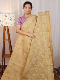Linen Tissue with Aari Work - Lite Mustard Yellow