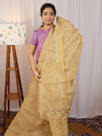 Linen Tissue with Aari Work - Lite Mustard Yellow