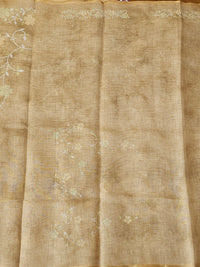 Linen Tissue with Aari Work - Lite Mustard Yellow
