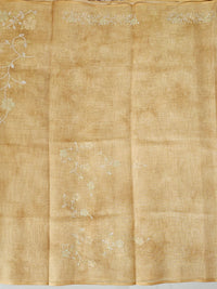 Linen Tissue with Aari Work -  Mustard Yellow