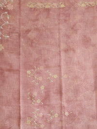 Linen Tissue with Aari Work - Peachish Pink