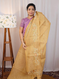 Linen Tissue with Aari Work - Mustard Yellow