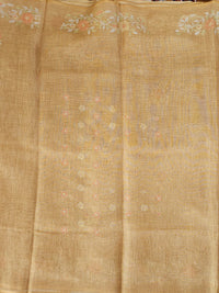 Linen Tissue with Aari Work - Mustard Yellow