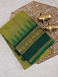 Chettinad Cotton Saree - Dual Shade Green with Yellow