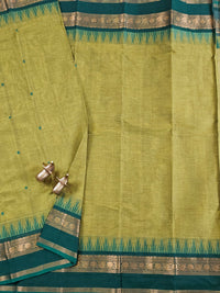 Chettinad Cotton Saree - Dual Shade Green with Yellow