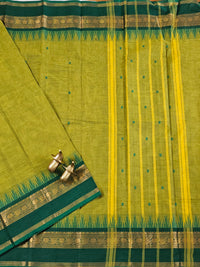 Chettinad Cotton Saree - Dual Shade Green with Yellow