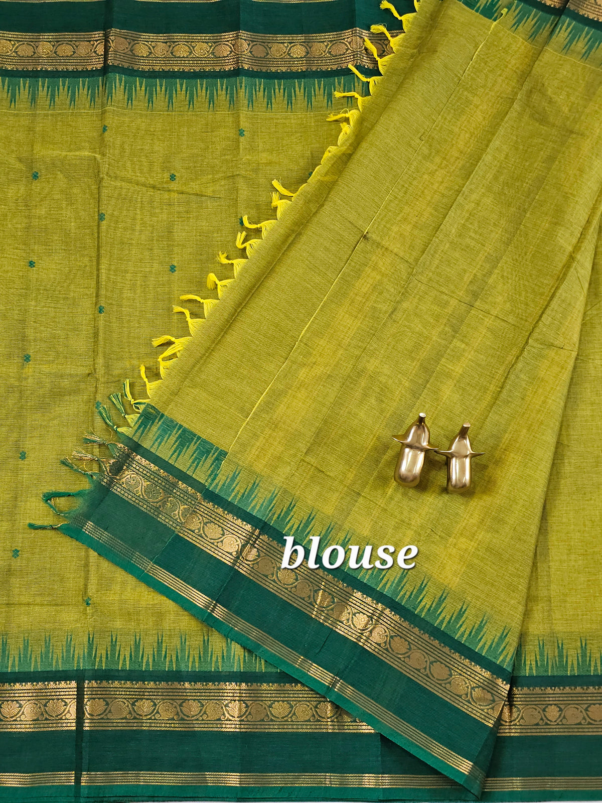 Chettinad Cotton Saree - Dual Shade Green with Yellow