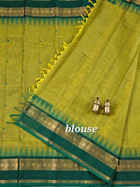 Chettinad Cotton Saree - Dual Shade Green with Yellow