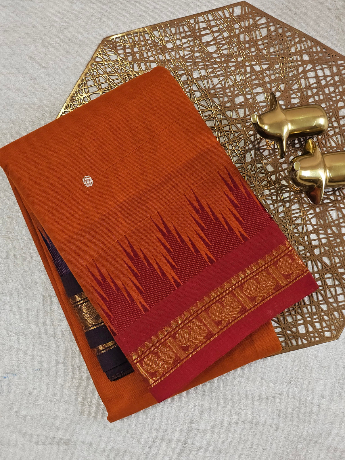 Chettinad Cotton Saree - Rust Orange