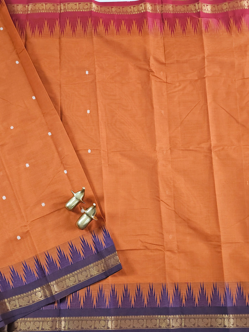 Chettinad Cotton Saree - Rust Orange