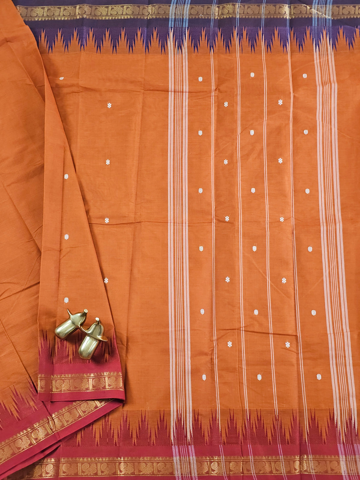 Chettinad Cotton Saree - Rust Orange