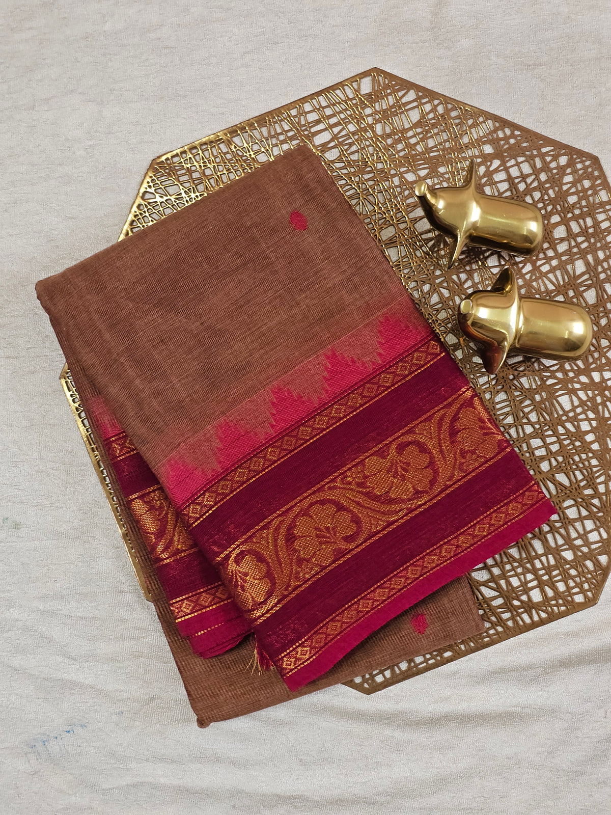 Chettinad Cotton Saree - Dark Beige