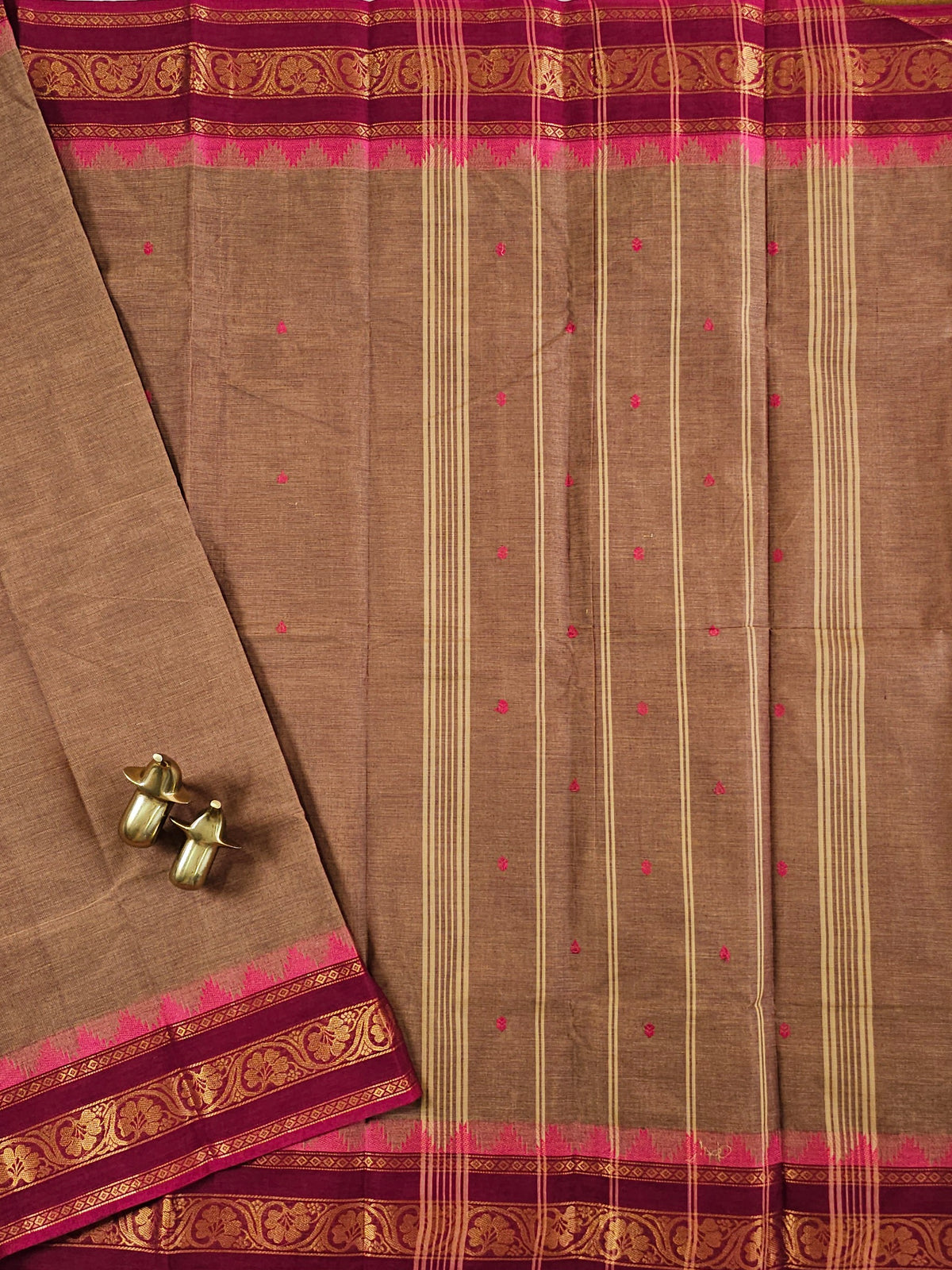 Chettinad Cotton Saree - Dark Beige