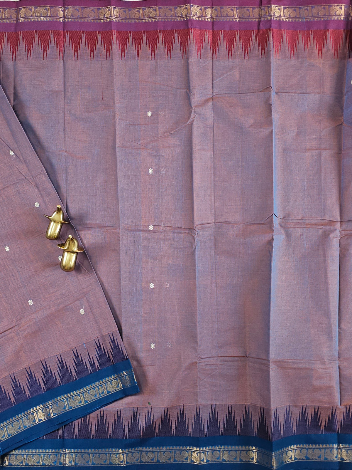 Chettinad Cotton Saree - Dual Shade Beige with Blue