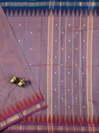 Chettinad Cotton Saree - Dual Shade Beige with Blue