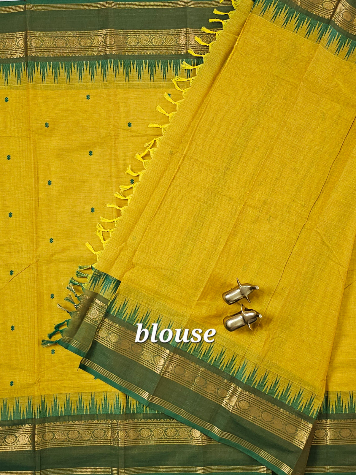 Chettinad Cotton Saree - Dual Shade Green with Yellow